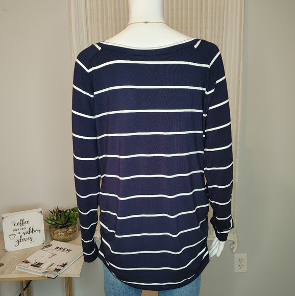 ROSIE POPE Navy Striped Ruched Maternity Top, Navy/ White XL - Picture 7 of 14